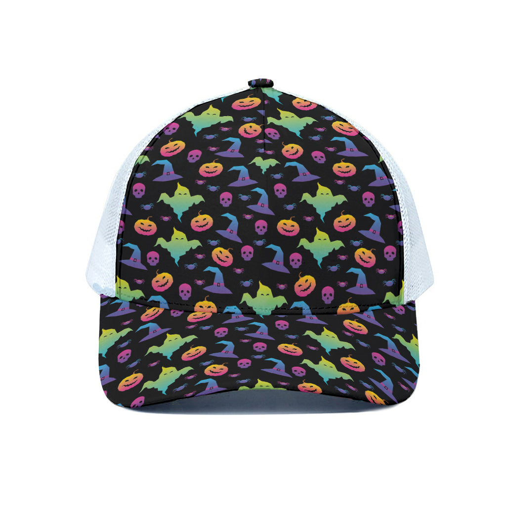 Colorful Halloween Party Pattern Print White Mesh Trucker Cap