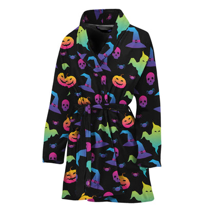 Colorful Halloween Party Pattern Print Women's Bathrobe