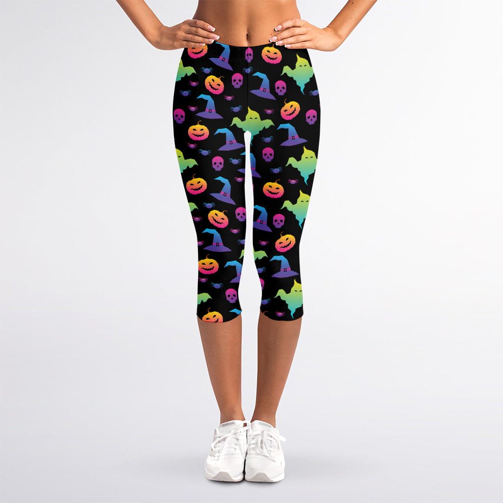 Colorful Halloween Party Pattern Print Women's Capri Leggings