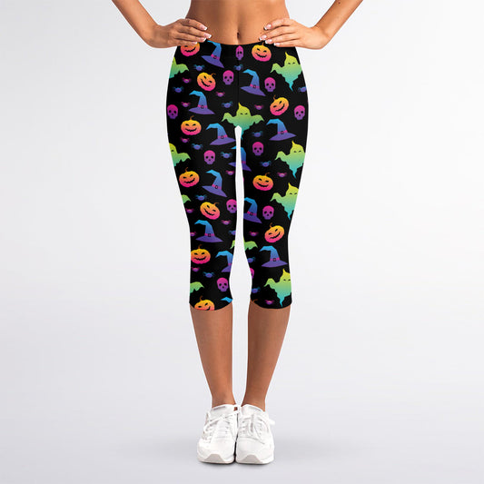 Colorful Halloween Party Pattern Print Women's Capri Leggings