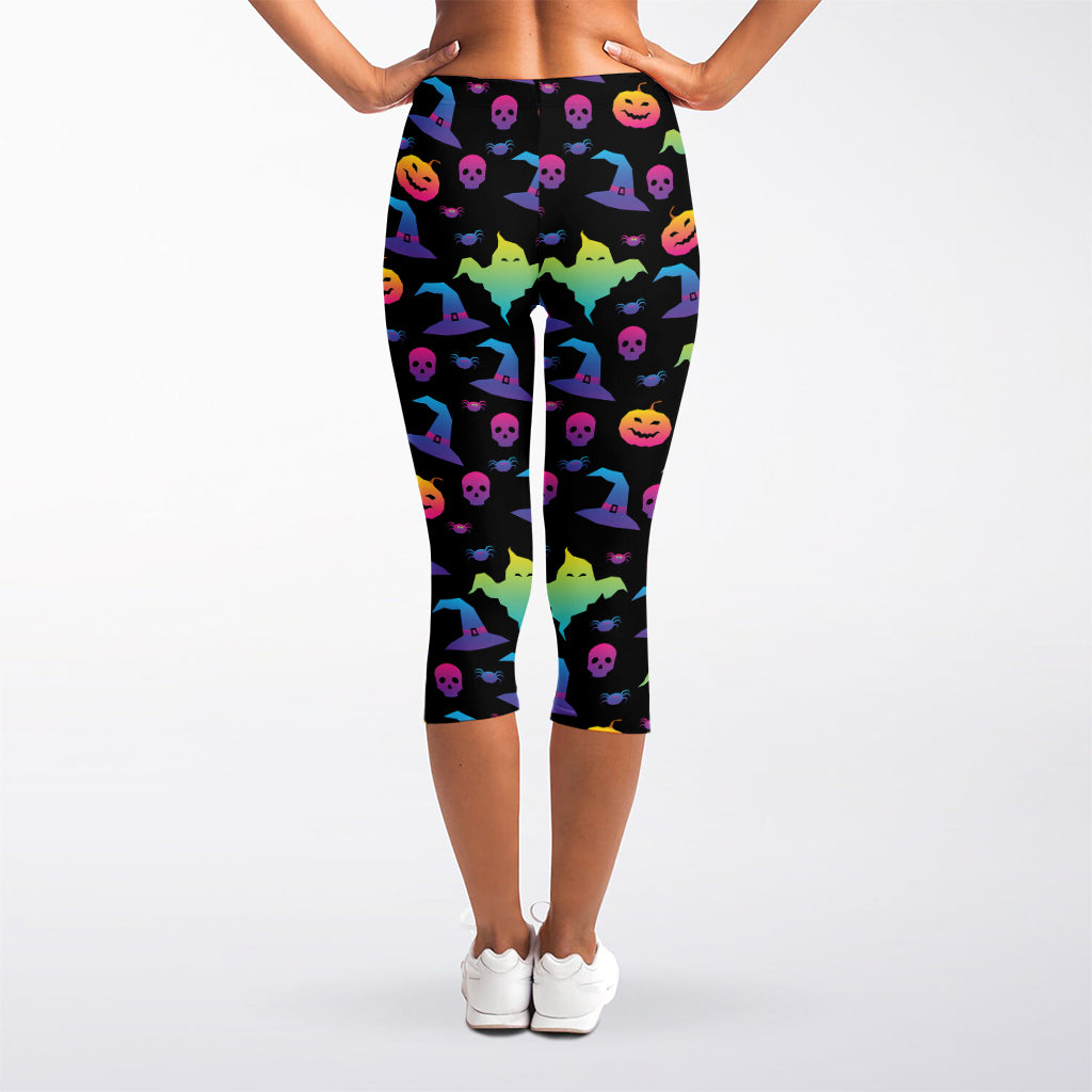 Colorful Halloween Party Pattern Print Women's Capri Leggings