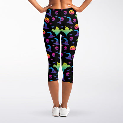 Colorful Halloween Party Pattern Print Women's Capri Leggings