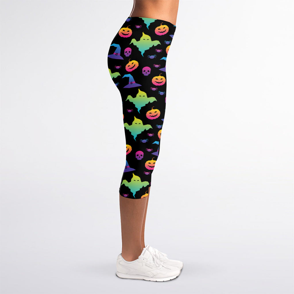 Colorful Halloween Party Pattern Print Women's Capri Leggings