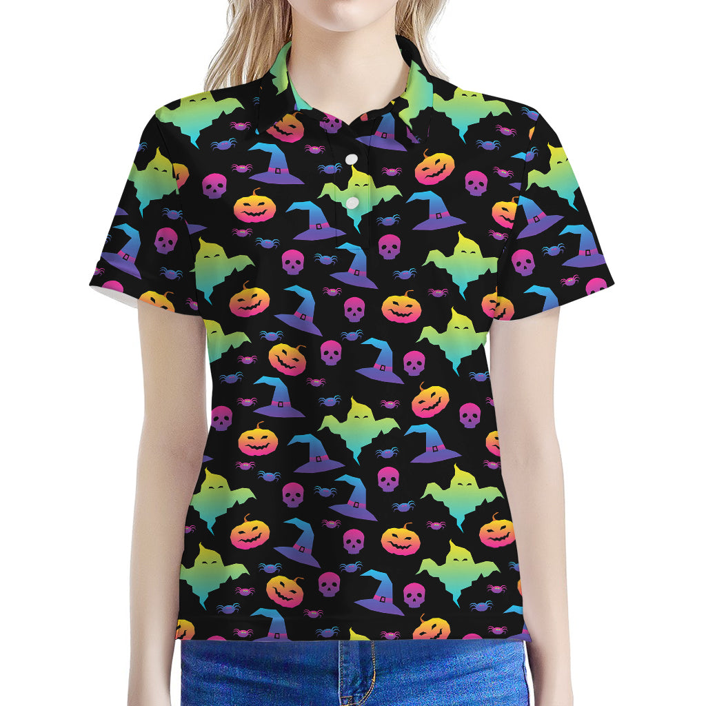 Colorful Halloween Party Pattern Print Women's Polo Shirt