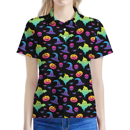 Colorful Halloween Party Pattern Print Women's Polo Shirt