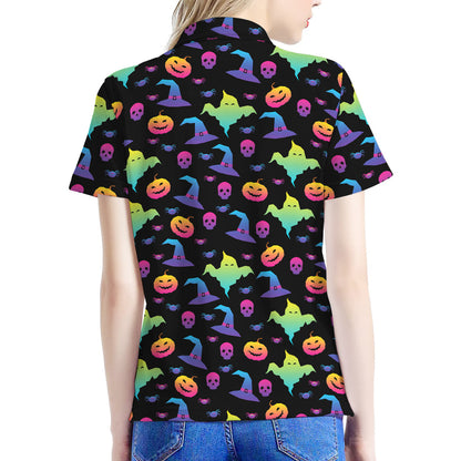 Colorful Halloween Party Pattern Print Women's Polo Shirt