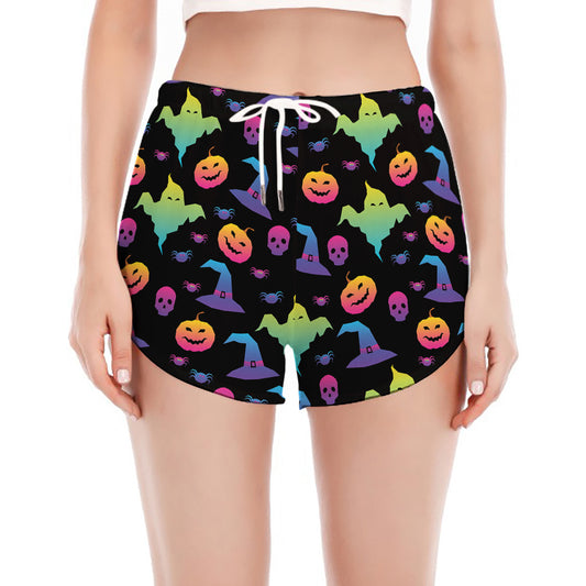 Colorful Halloween Party Pattern Print Women's Split Running Shorts
