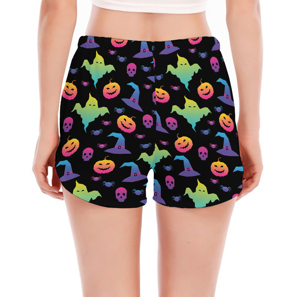 Colorful Halloween Party Pattern Print Women's Split Running Shorts