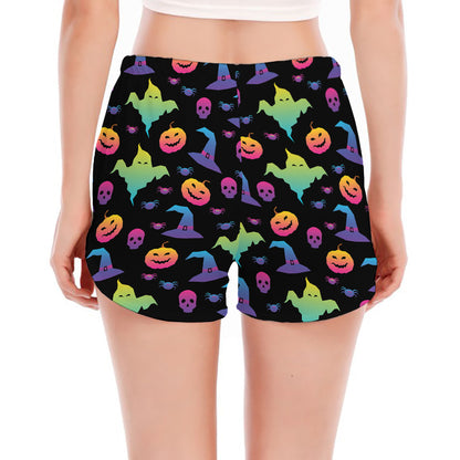 Colorful Halloween Party Pattern Print Women's Split Running Shorts