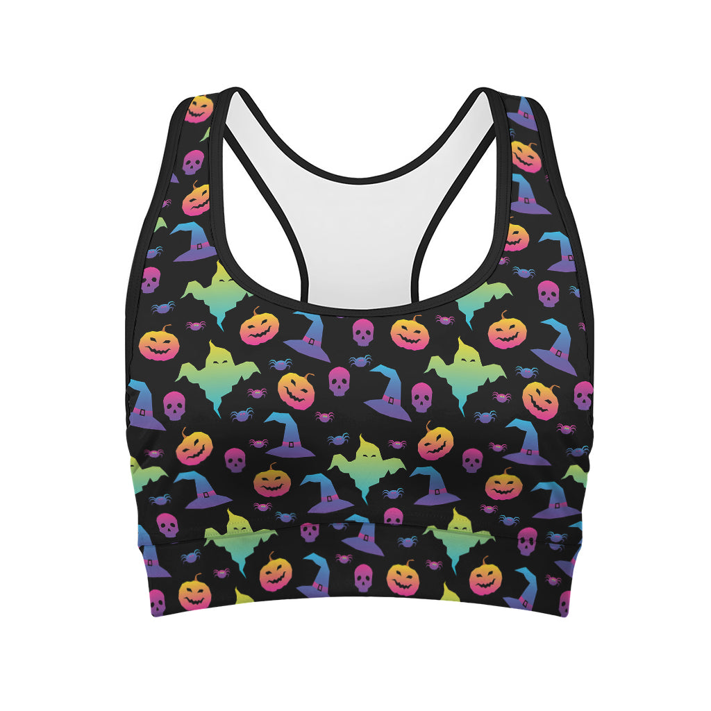 Colorful Halloween Party Pattern Print Women's Sports Bra