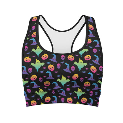 Colorful Halloween Party Pattern Print Women's Sports Bra