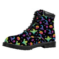 Colorful Halloween Party Pattern Print Padded Collar Lace Up Boots