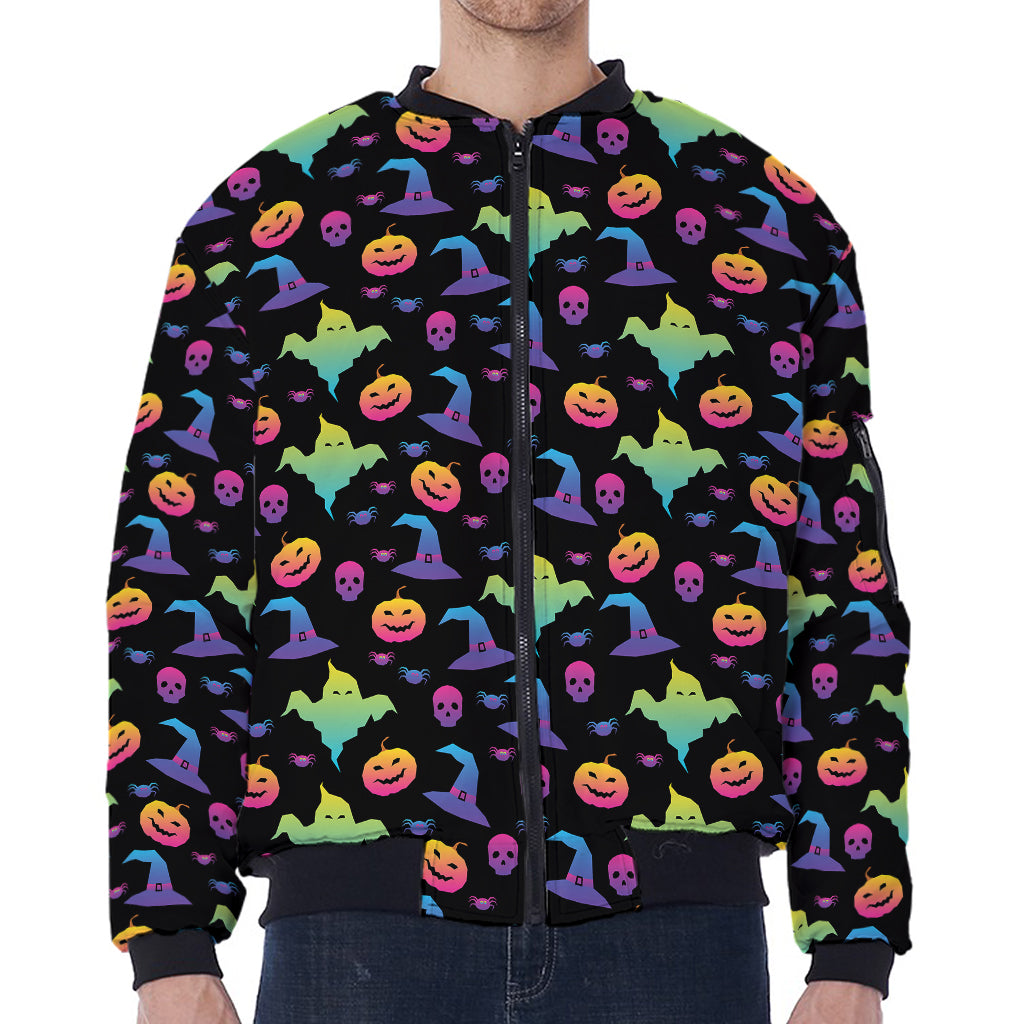 Colorful Halloween Party Pattern Print Zip Sleeve Bomber Jacket