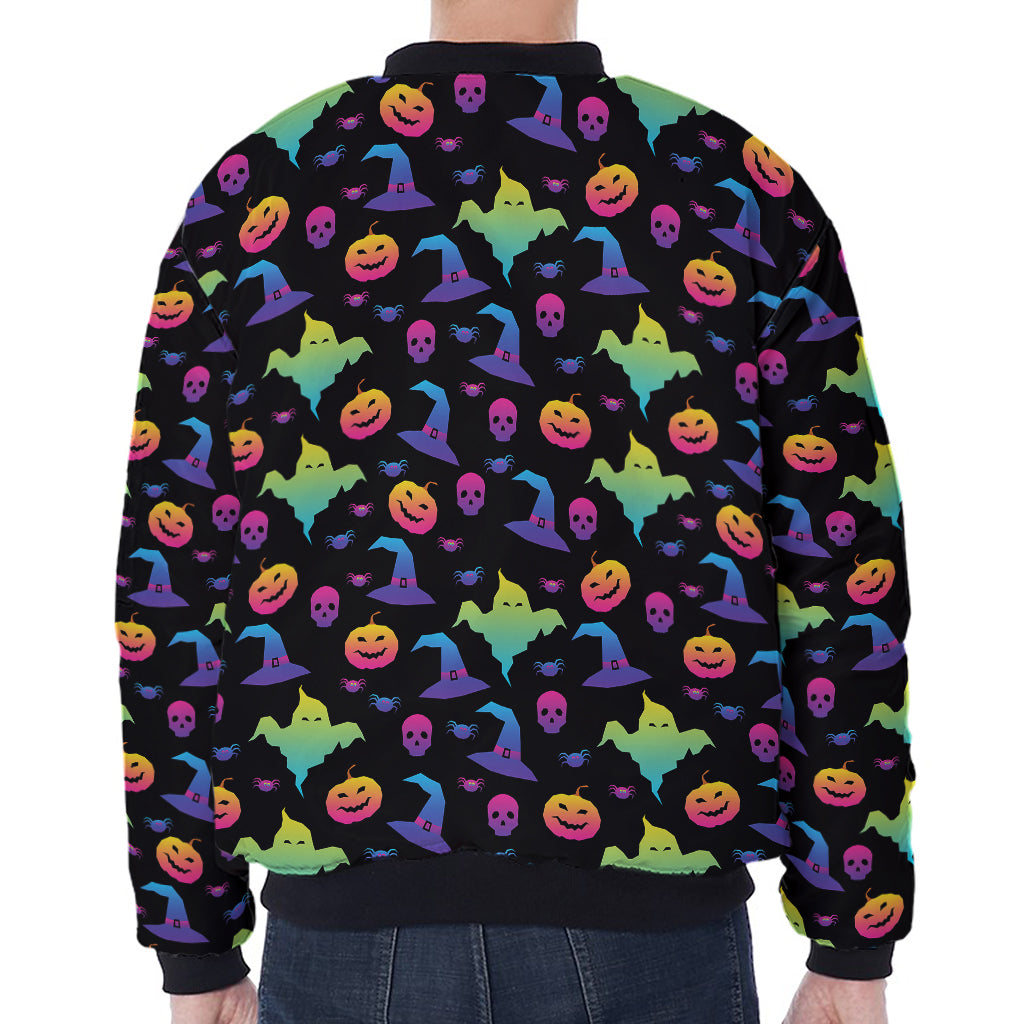 Colorful Halloween Party Pattern Print Zip Sleeve Bomber Jacket
