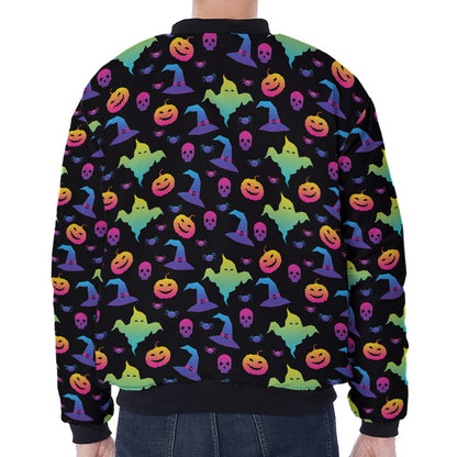 Colorful Halloween Party Pattern Print Zip Sleeve Bomber Jacket