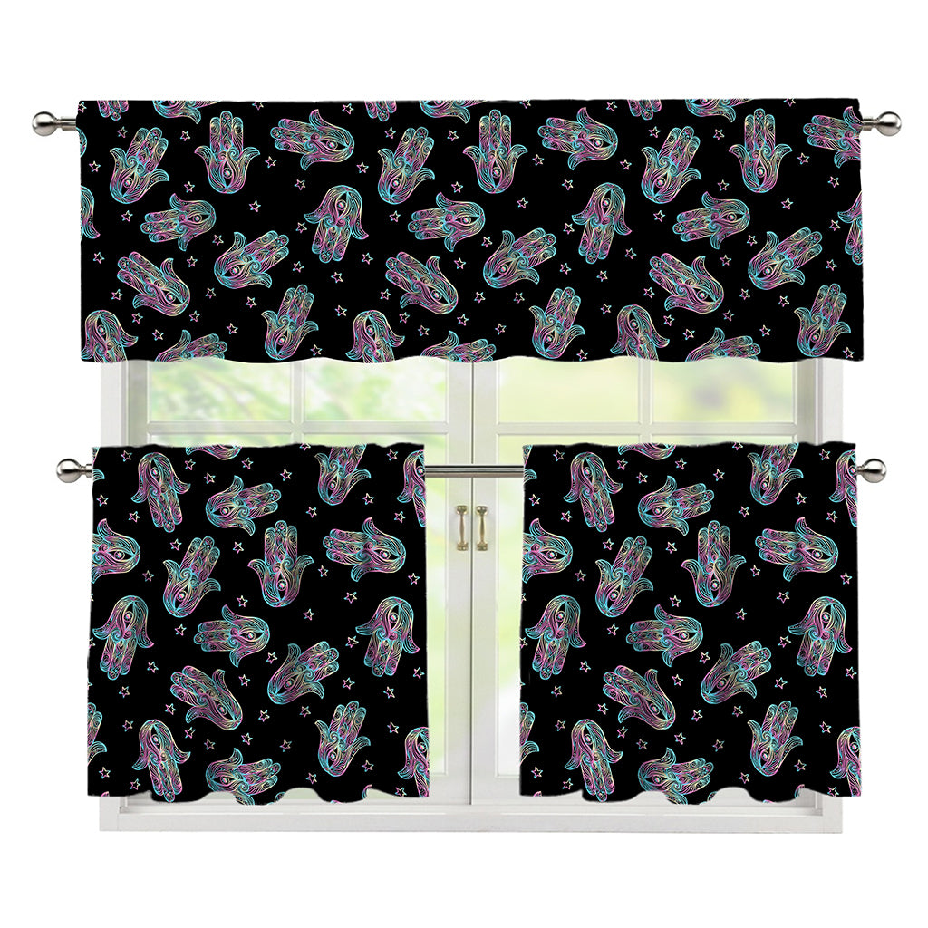 Colorful Hamsa Hand Print 3 Piece Kitchen Curtains