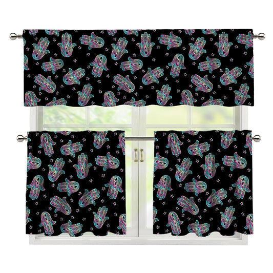 Colorful Hamsa Hand Print 3 Piece Kitchen Curtains