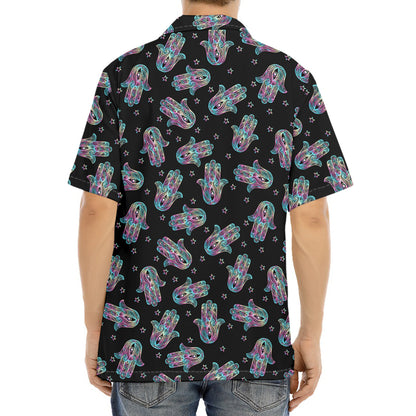 Colorful Hamsa Hand Print Aloha Shirt