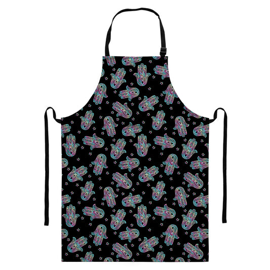 Colorful Hamsa Hand Print Bib Apron With Pocket