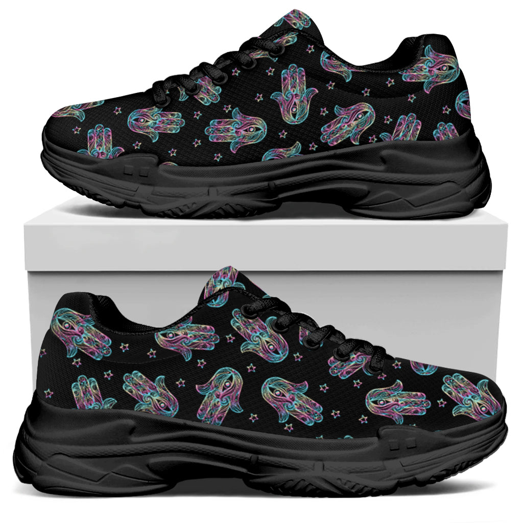 Colorful Hamsa Hand Print Black Chunky Shoes