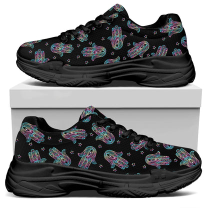 Colorful Hamsa Hand Print Black Chunky Shoes