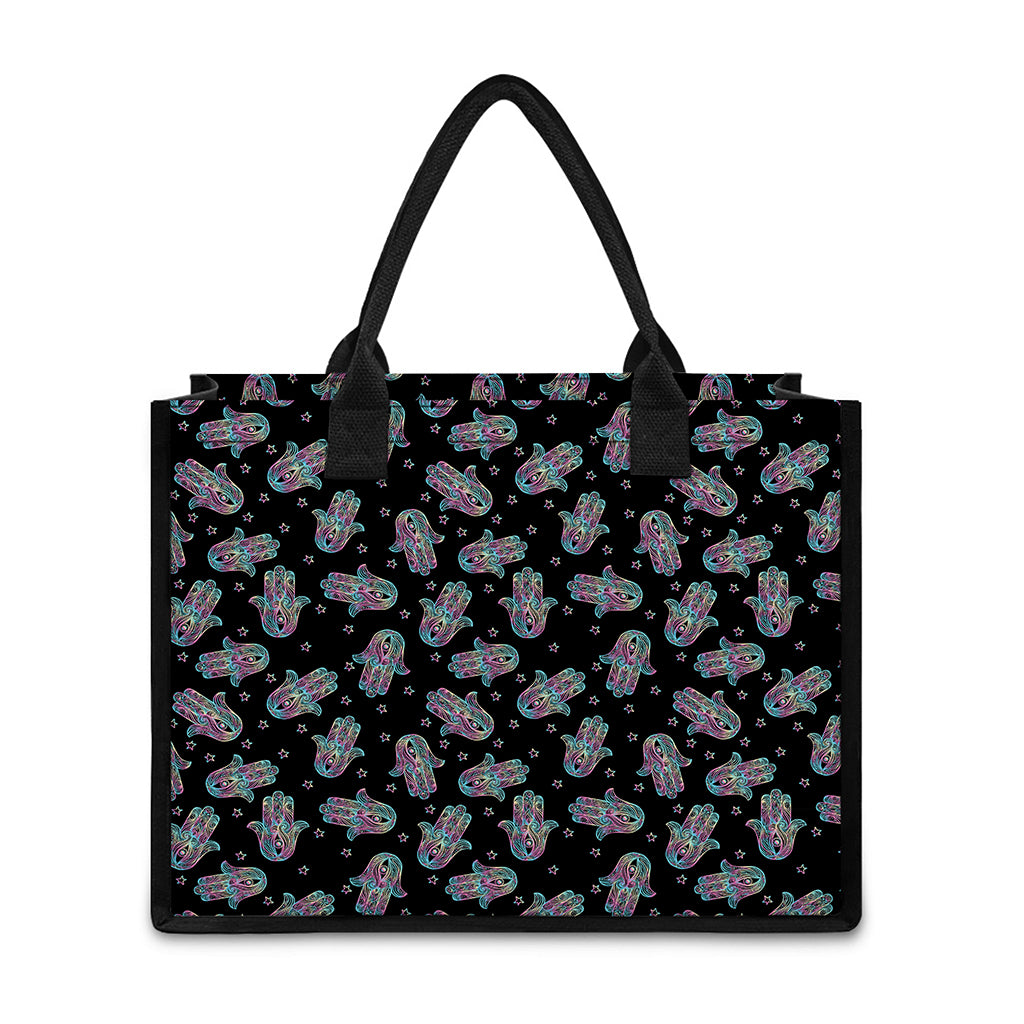 Colorful Hamsa Hand Print Canvas Tote Bag