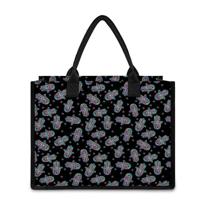 Colorful Hamsa Hand Print Canvas Tote Bag