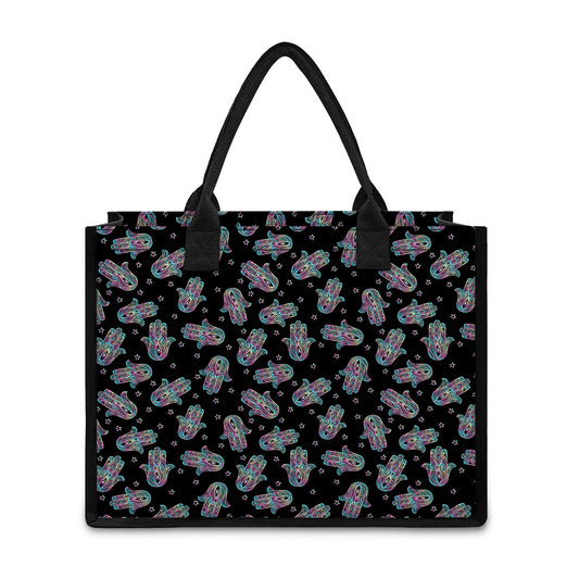 Colorful Hamsa Hand Print Canvas Tote Bag
