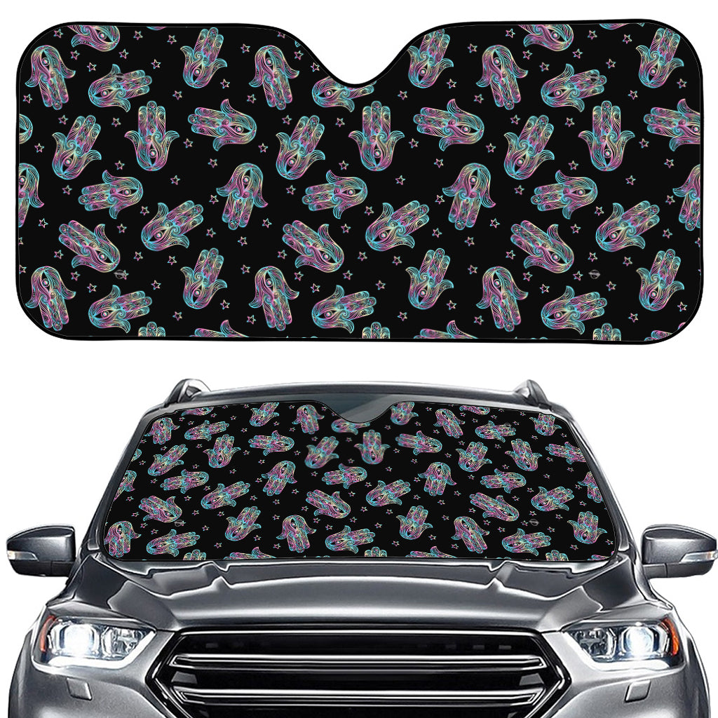 Colorful Hamsa Hand Print Car Windshield Sun Shade