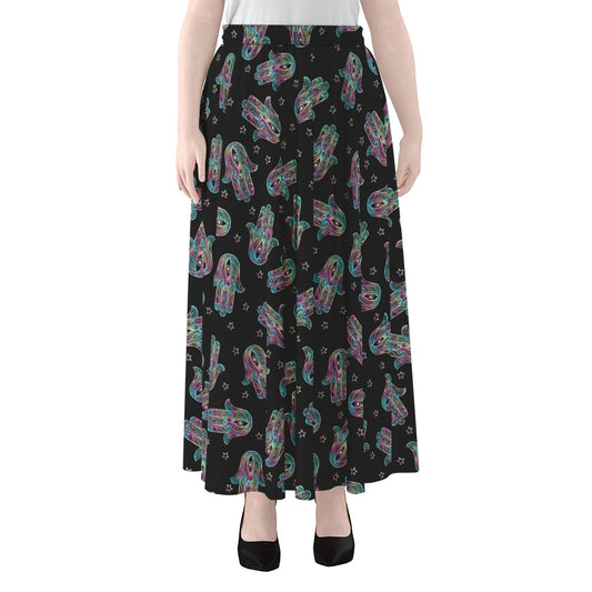 Colorful Hamsa Hand Print Chiffon Maxi Skirt
