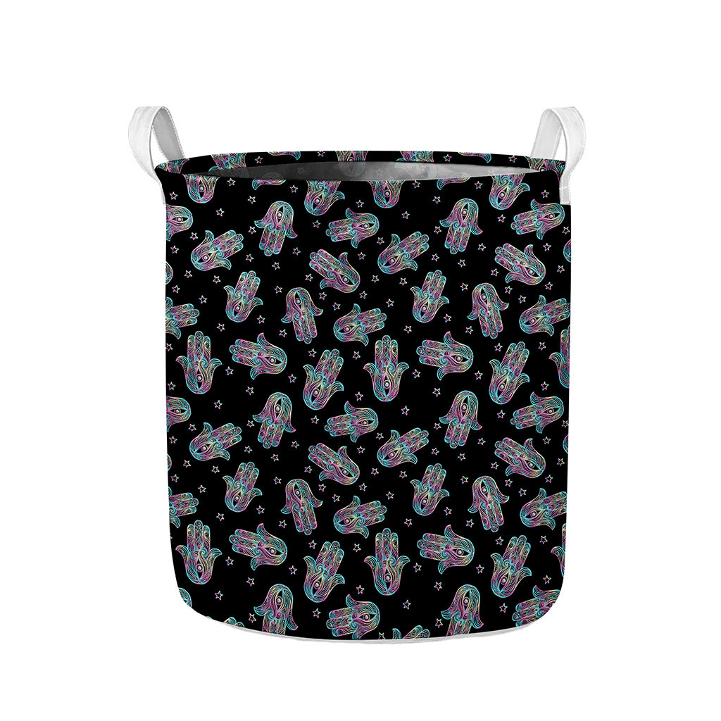 Colorful Hamsa Hand Print Collapsible Laundry Basket