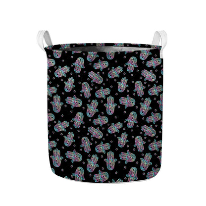 Colorful Hamsa Hand Print Collapsible Laundry Basket