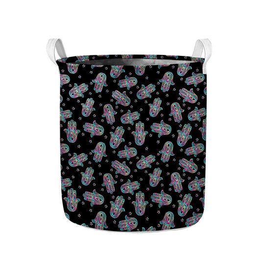 Colorful Hamsa Hand Print Collapsible Laundry Basket