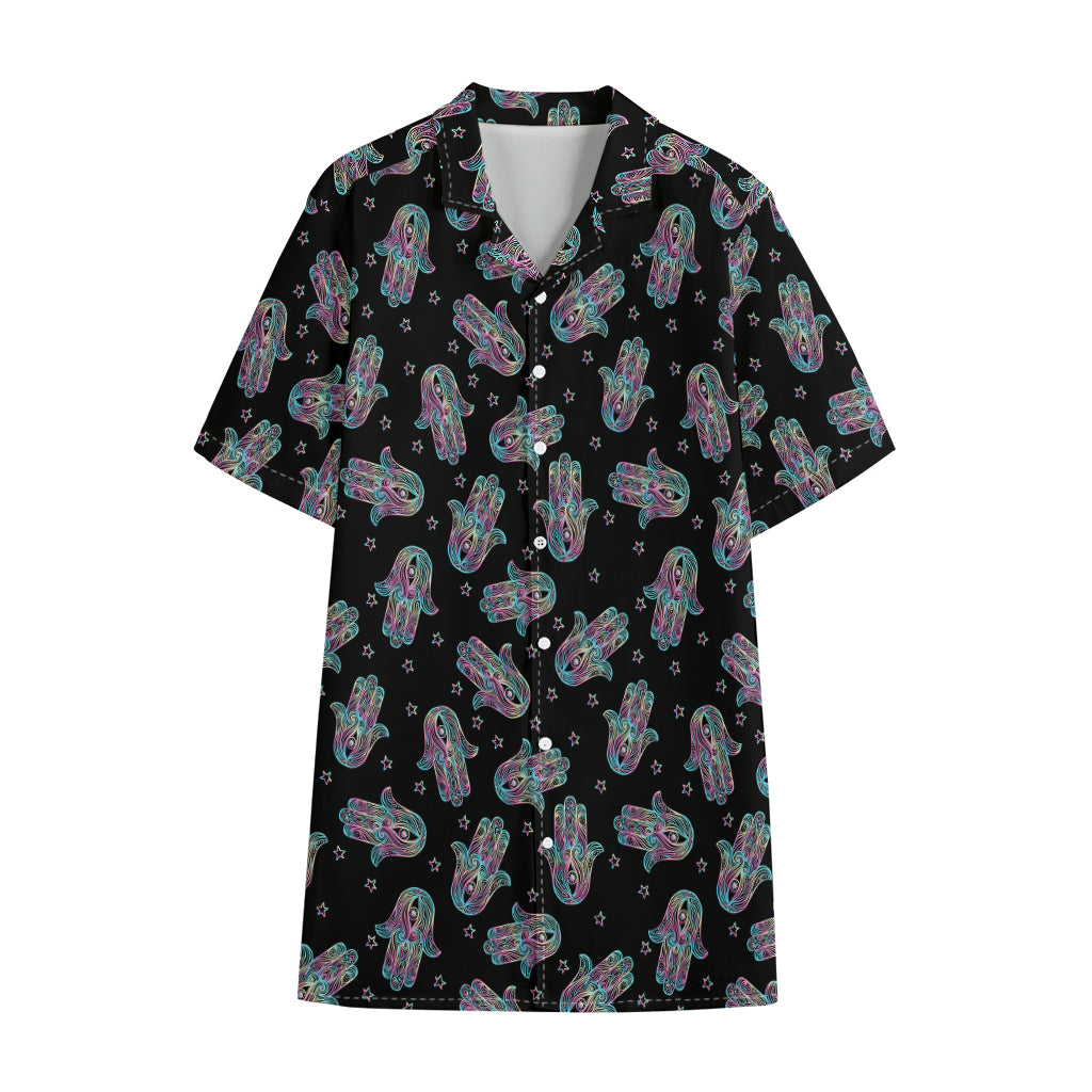 Colorful Hamsa Hand Print Cotton Hawaiian Shirt