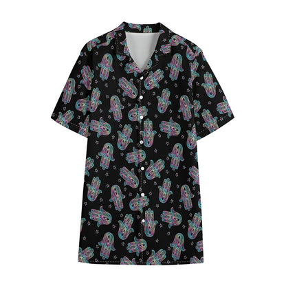 Colorful Hamsa Hand Print Cotton Hawaiian Shirt