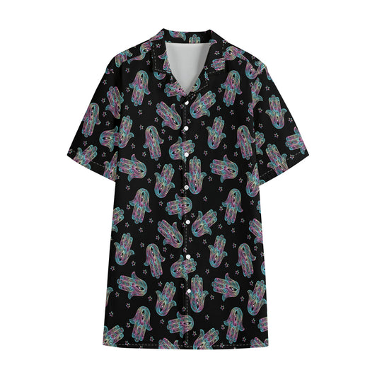 Colorful Hamsa Hand Print Cotton Hawaiian Shirt