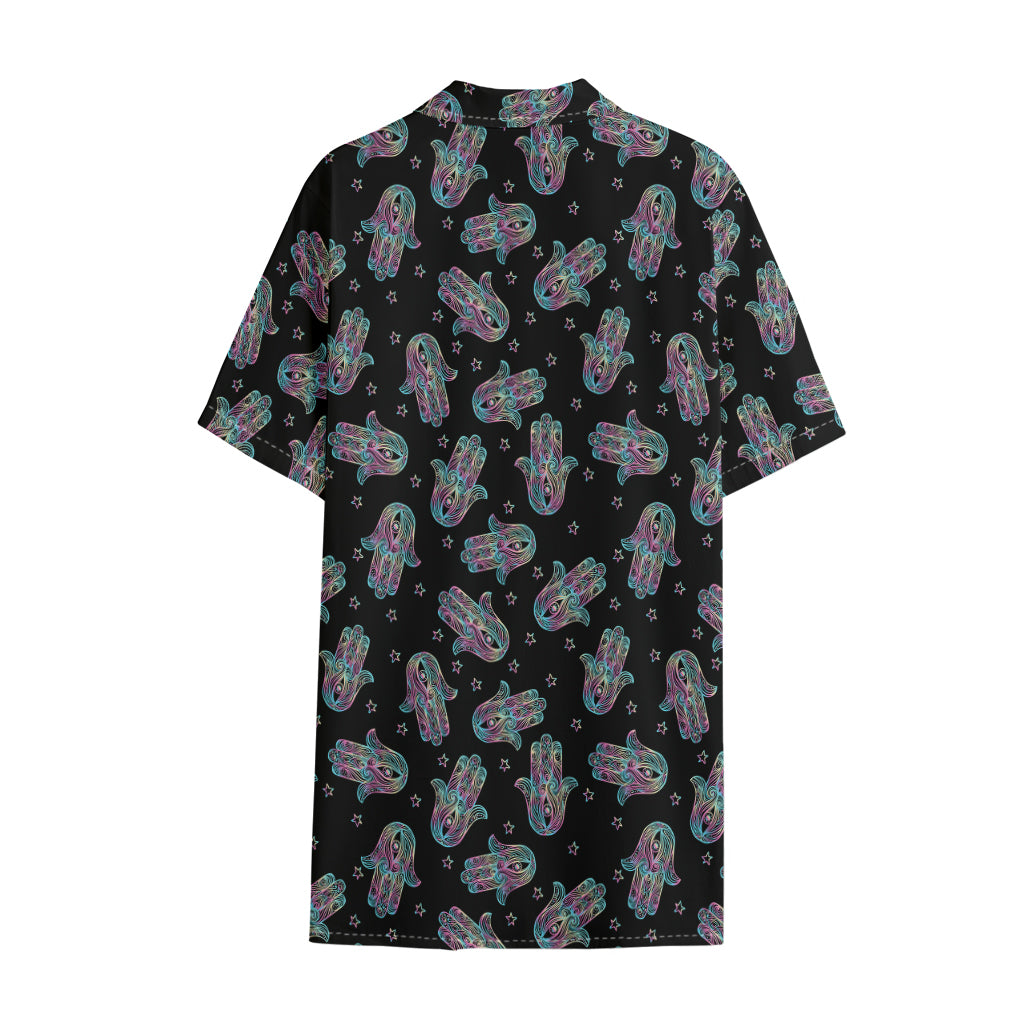 Colorful Hamsa Hand Print Cotton Hawaiian Shirt