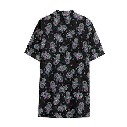 Colorful Hamsa Hand Print Cotton Hawaiian Shirt