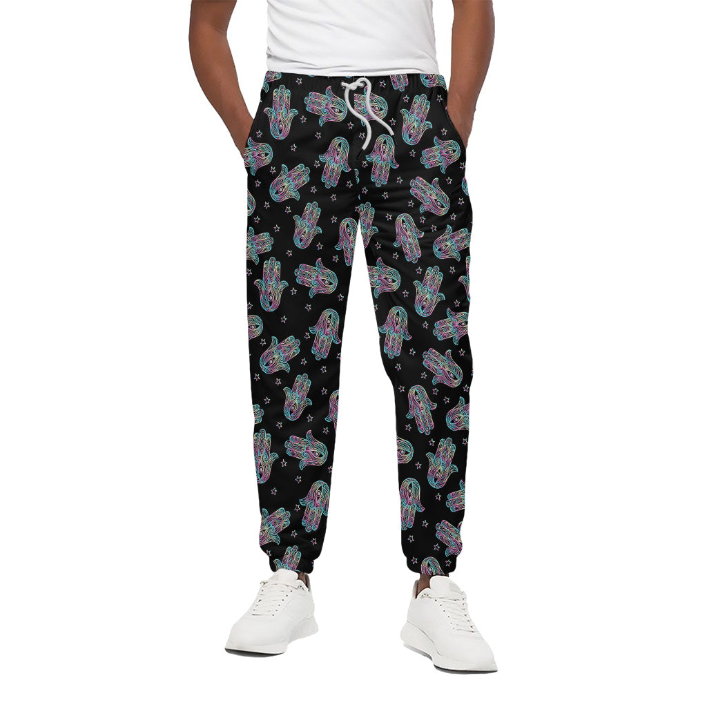 Colorful Hamsa Hand Print Cotton Pants