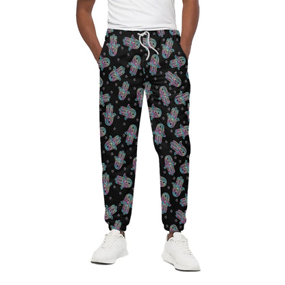 Colorful Hamsa Hand Print Cotton Pants