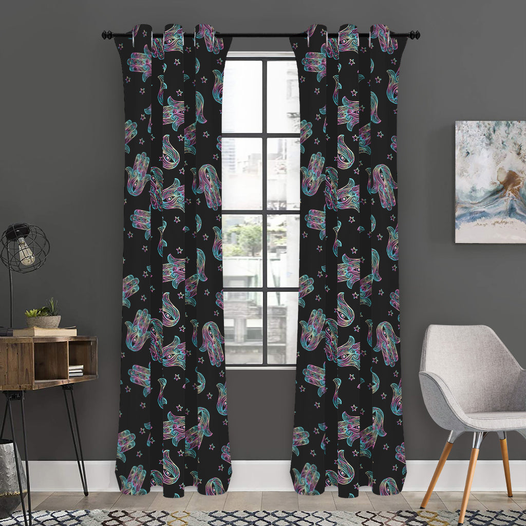 Colorful Hamsa Hand Print Curtain