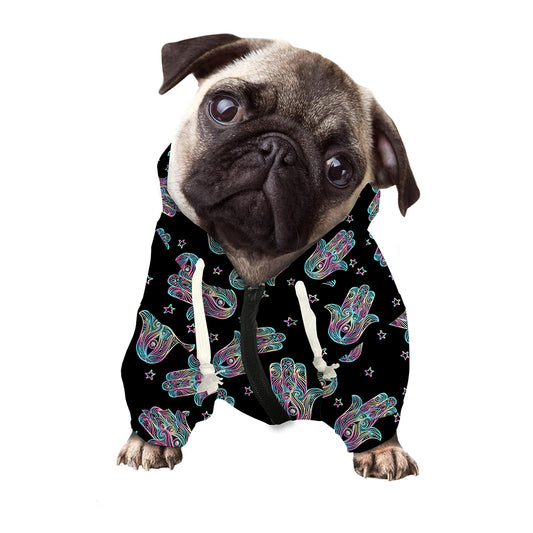 Colorful Hamsa Hand Print Dog Zip Up Hoodie