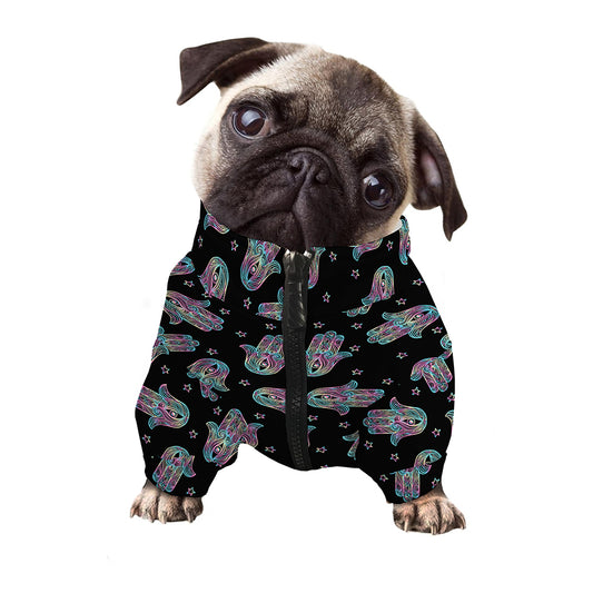 Colorful Hamsa Hand Print Dog Zip Up Jacket
