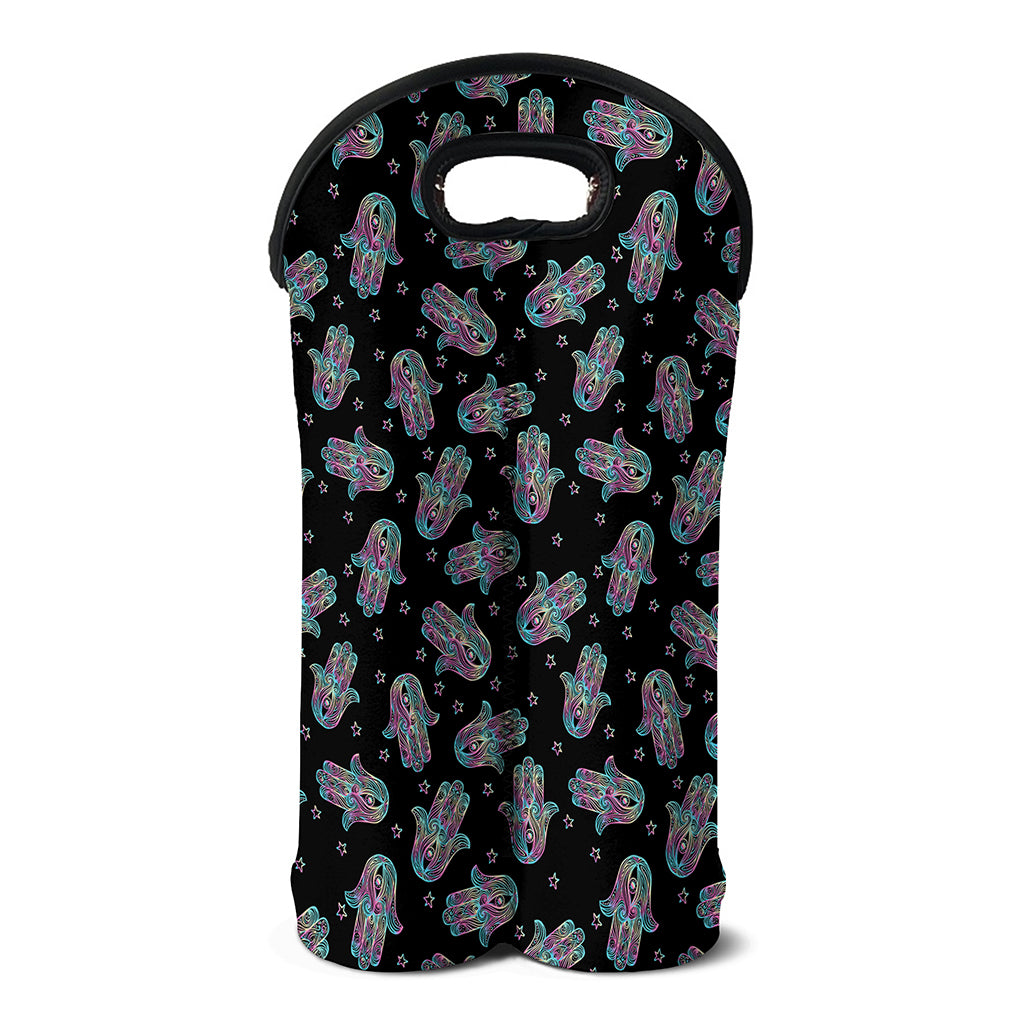 Colorful Hamsa Hand Print Double Neoprene Wine Tote