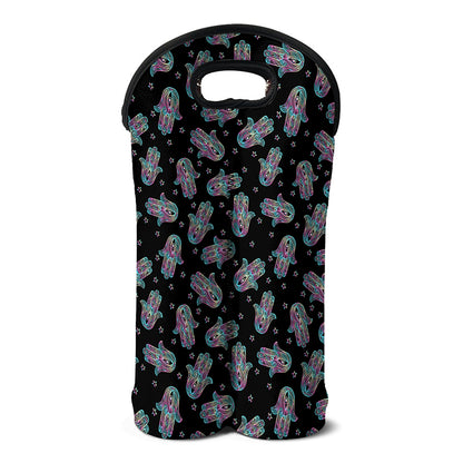 Colorful Hamsa Hand Print Double Neoprene Wine Tote