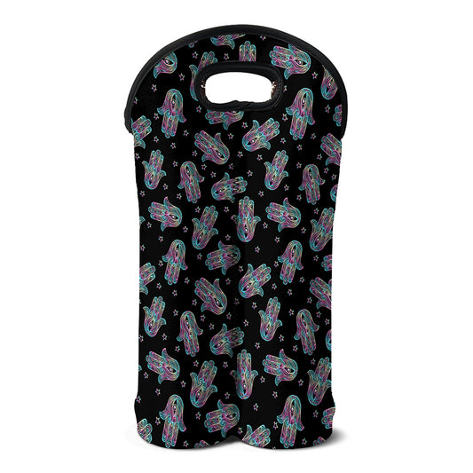 Colorful Hamsa Hand Print Double Neoprene Wine Tote