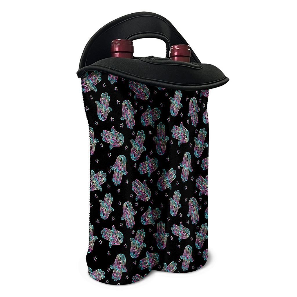 Colorful Hamsa Hand Print Double Neoprene Wine Tote
