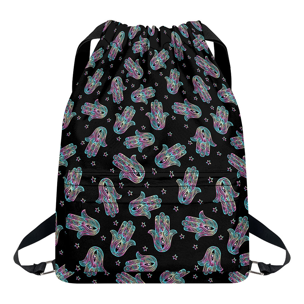 Colorful Hamsa Hand Print Drawstring Backpack