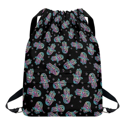 Colorful Hamsa Hand Print Drawstring Backpack
