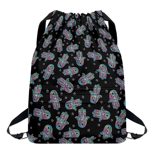 Colorful Hamsa Hand Print Drawstring Backpack
